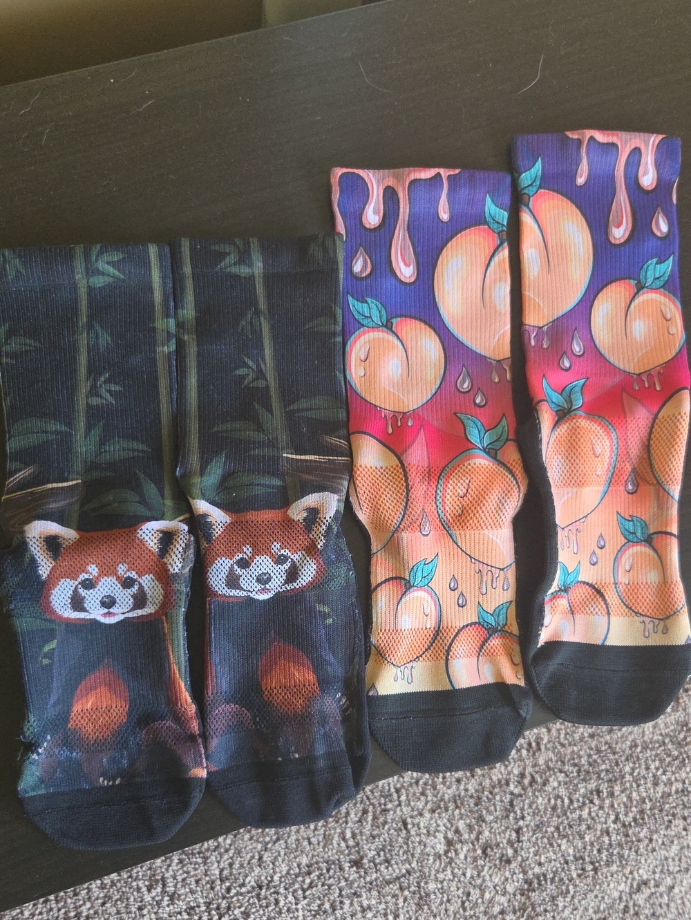 Cute Red Panda & Peach Graphic Crew Socks - Outway